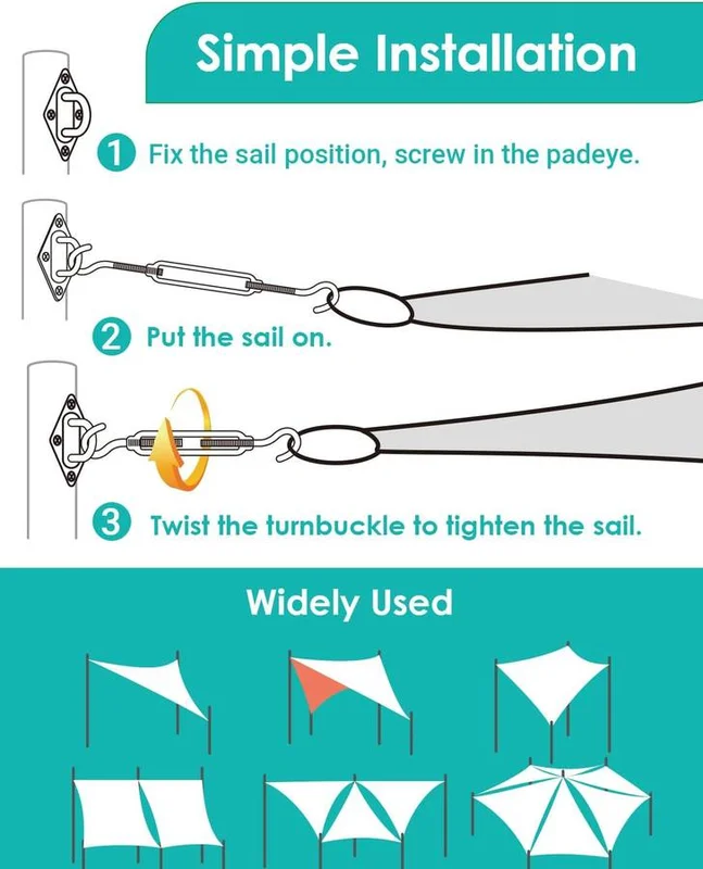 NEW Sun Shade Sail Hardware Kit 40 Pcs 6-8 inch 304 Stainless Steel 2