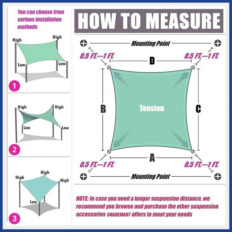 NEW 14' x 14' Sand Sun Shade Sail UPF50 Square Canopy Fabric Cloth 3