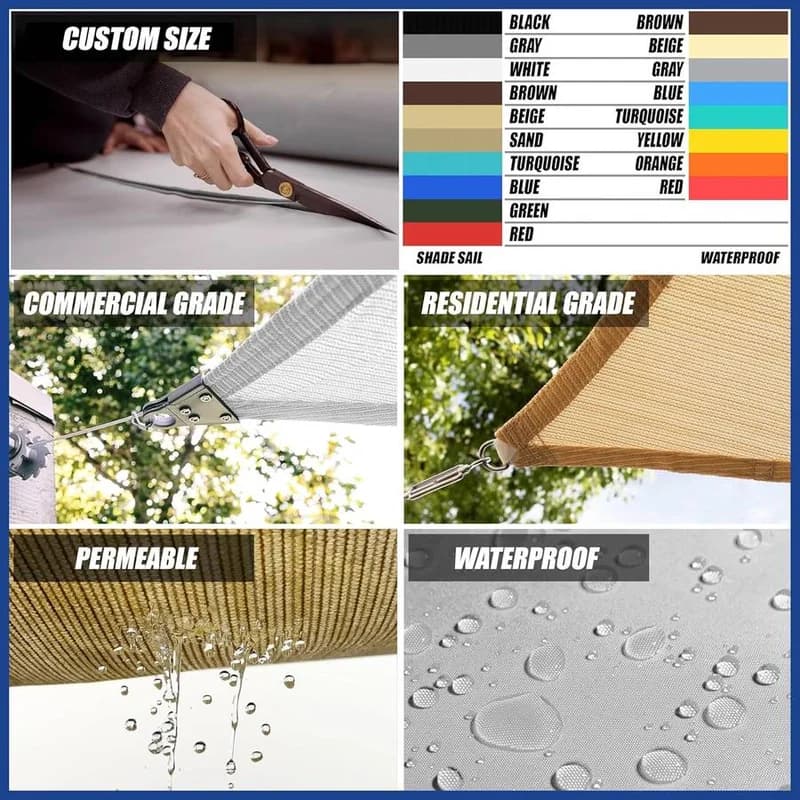NEW 14' x 14' Sand Sun Shade Sail UPF50 Square Canopy Fabric Cloth 5