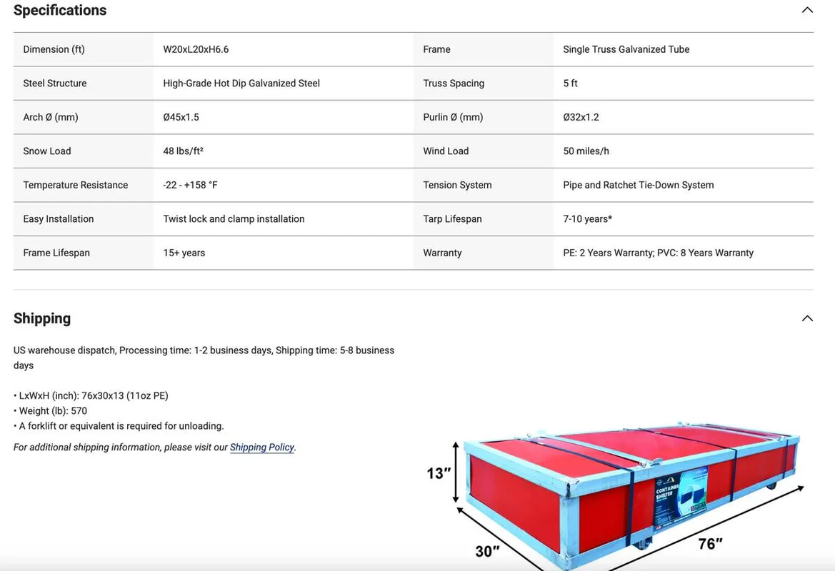 SHIPPING CONTAINER SHELTER KIT CONEX BOX CARPORT GARAGE BUILDING 20 40 22