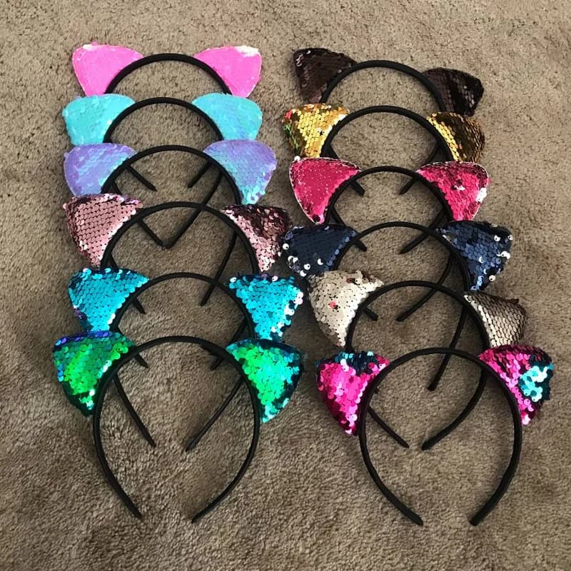Head Band Halloween New Years Eve Costume Sequence Cat Ears Headband