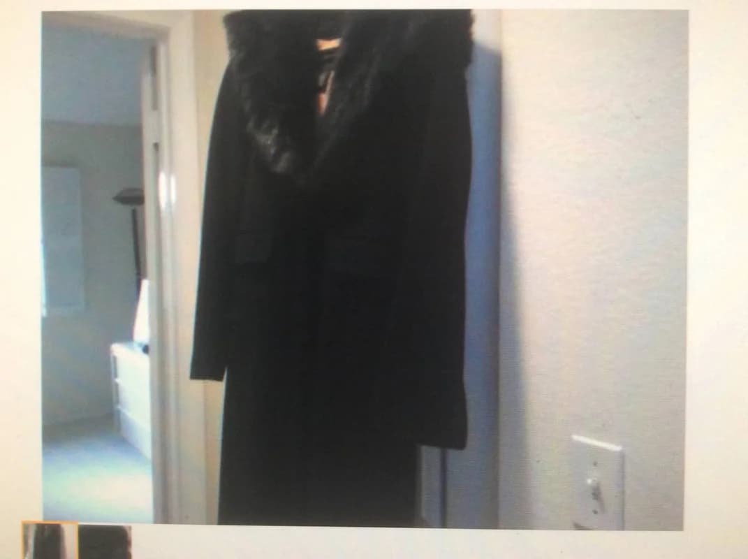 COAT, black WOOL,NEW, long, with faux fur hood