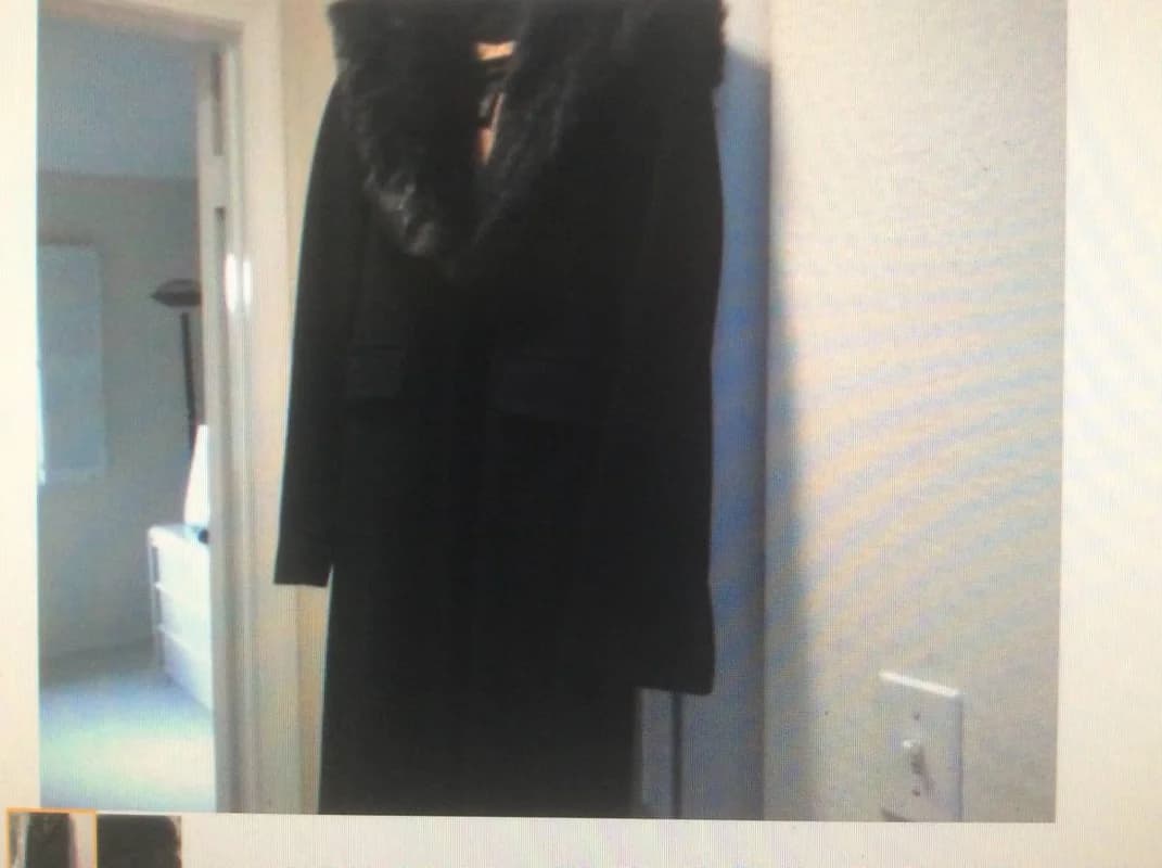 COAT, black WOOL,NEW, long, with faux fur hood
