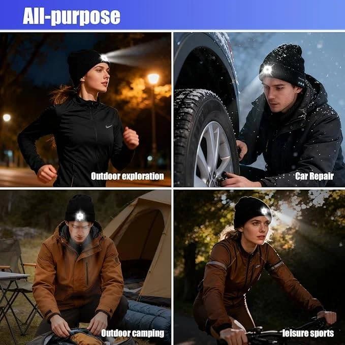 Beanie Hat with Light, Headlamp Cap with Bluetooth Headphones 4