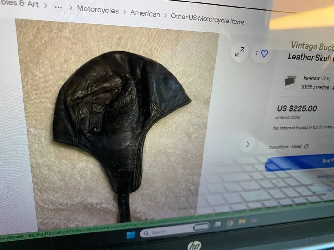 Leather Aviator skull Cap, Large with goggles 10