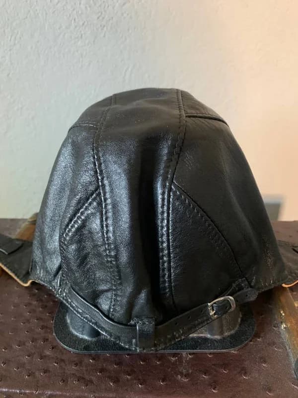 Leather Aviator skull Cap, Large with goggles 2