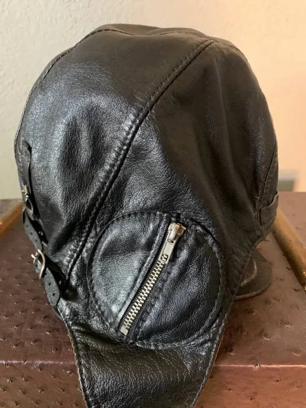 Leather Aviator skull Cap, Large with goggles 3