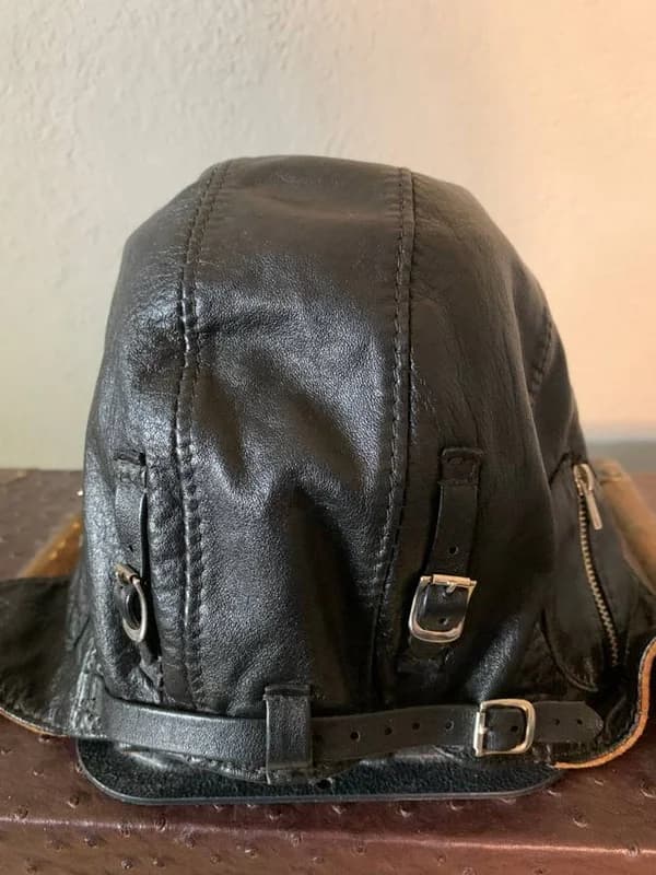 Leather Aviator skull Cap, Large with goggles 4