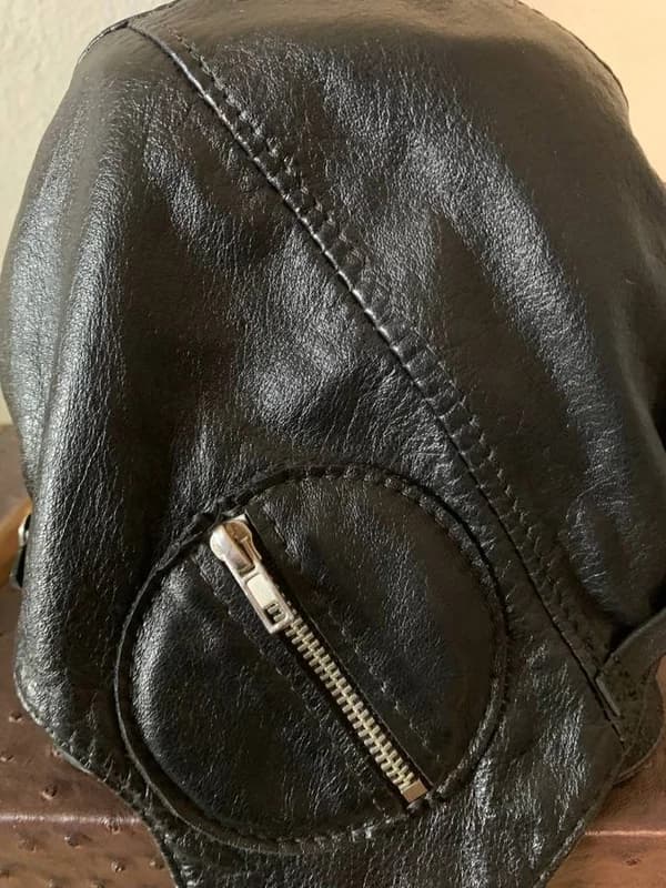 Leather Aviator skull Cap, Large with goggles 5